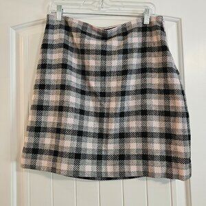 NWT Women's Talbots Petite Gray/Pink Plaid Wool‎ Blend Skirt Size Lined 12P